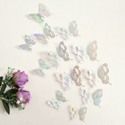 Hollow Silver Butterfly 3D Texture Faux-Metallic Wall Decoration 12 PCs Hollow Butterfly Wall Stickers in Stock