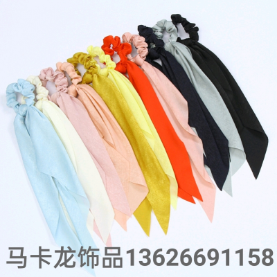 New Hot Sale Women's Hair Band European and American Knotted Ribbon Satin Ornament Monochrome Silky Square Scarf Hair Ring