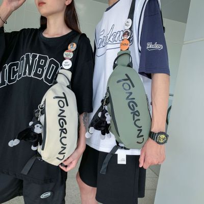 Japanese One Shoulder Slanted Chest Bag Men's and Women's Sports Waist Bag Pendant Trendy Cool Ins Student Small Bag Lettered Casual Customization