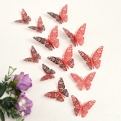 3D Three-Dimensional Texture Faux-Metallic Butterfly Laser Colorized Butterfly Wall Decoration 12 PCs Hollow Butterfly Wall Stickers