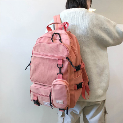 Factory Direct Supply Schoolbag Women's Korean-Style Solid Color Outdoor Student Backpack Men's Casual Large Capacity Backpack Multi-Combination Bag