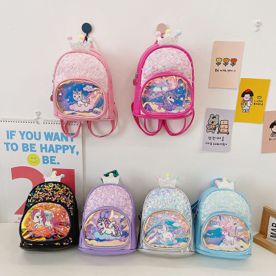 Children's Bags 2022 Spring New Sequins Bow Backpack Princess Transparent Bag Kindergarten Backpack Foreign Trade
