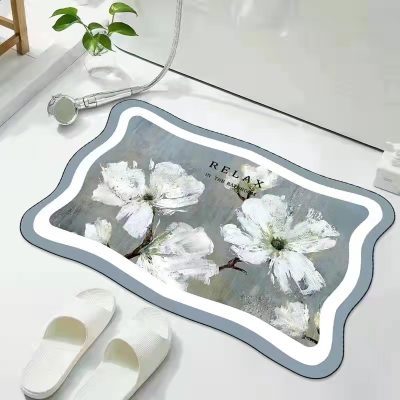 Plant Flower Quick-Drying Diatom Ooze Soft Mat Bathroom Absorbent Floor Mat Domestic Toilet Bathroom Door Non-Slip Foot Mats