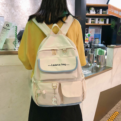 2022 New Girlish Style Double Pocket Schoolbag Large Capacity Backpack Trendy Cool Letters Korean Style High School Student Backpack