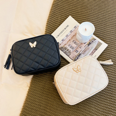 Rhombus Women's Bag Casual Tassel Small Square Bag Shoulder Messenger Bag Fashion Butterfly Camera Bag Small Bag
