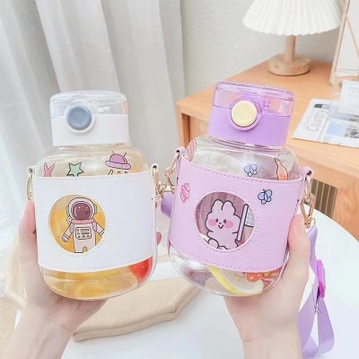 Creative Portable Kettle Internet Celebrity Pudgy Plastic Cup Girl Shatter Proof Straw Cup Student out Crossbody Kettle