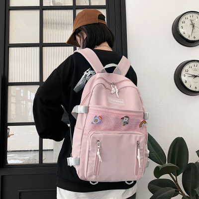 Schoolbag Women's Japanese Style High School and College Student Versatile Casual Waterproof Backpack Outdoor Personality Trendy Backpack Zipper Solid Color