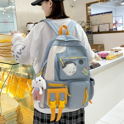2022 New Student Schoolbag Korean Style Trendy Unique Outdoor Contrast Color Backpack Leisure Fashion Backpack Female Logo