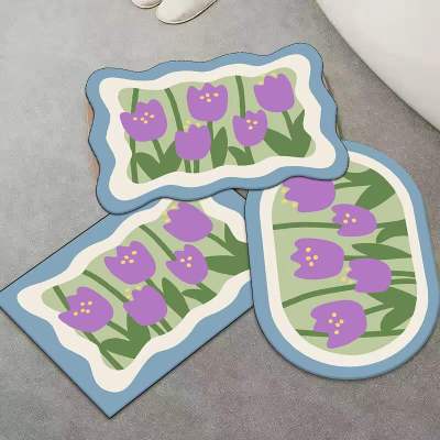 Flower Bathroom Absorbent Diatom Ooze Floor Mat Bathroom Anti-Slip Mats Entry Door Carpet Doormat Door Wash-Free Mat