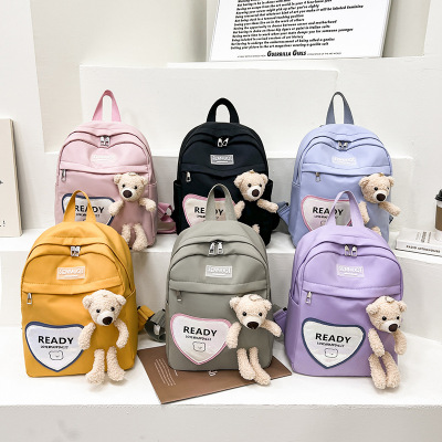 Backpack Backpack Children's Bags Bag Cute Bear Kindergarten Lightweight Spine-Protective Bag Fashion Canvas