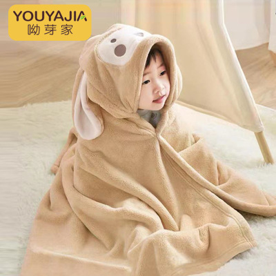 Bath Towel for Children Coral Fleece Baby Hooded Cloak Baby Bathrobe Cartoon Quick-Drying Bath Wearable Bath Towel for Children