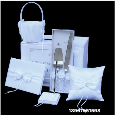 Wedding Supplies Flower Basket + Ring Pillow + Sign-in Thin + Signature Pen + Garter + Cash Gift Box + Cake Knife Shovel