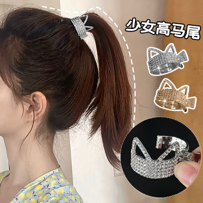 Small Metal Diamond Hair Clip Women's High Ponytail Fixed Gadget High Sense Back Head Hair Claw Headdress Japanese and Korean New