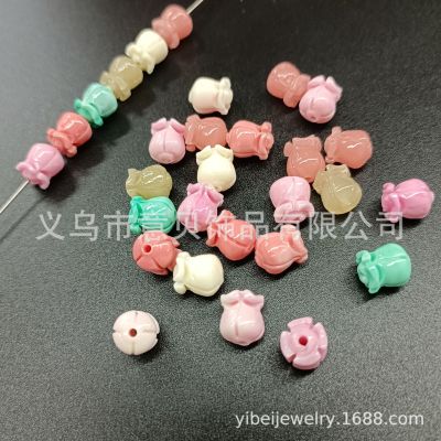 Candy Color Shell Powder Embossed 8 X9mm Lily Straight Hole Bracelet Necklace Accessories DIY Handmade Accessories Wholesale