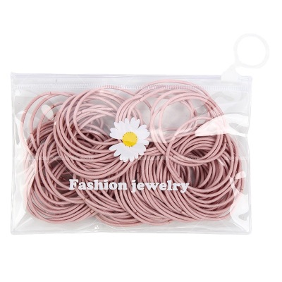 Korean Style Children's Portable Chrysanthemum Simple Colored Hair Band Mixed All-Match Small Rubber Band Packaging Bag Chrysanthemum Zipper Bag