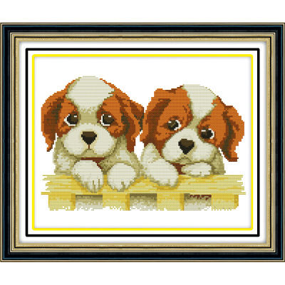 New Cross Stitch Wholesale Hand Printed Gifts & Crafts Two Cute Dog Babies