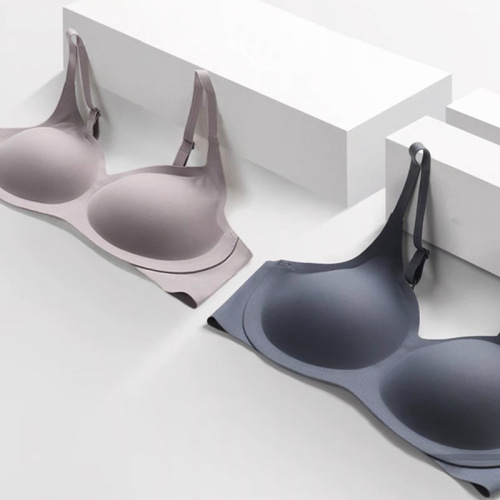 plain skin seamless underwear women‘s thin one-piece small chest push up breast uu cup wireless nude sleep bra
