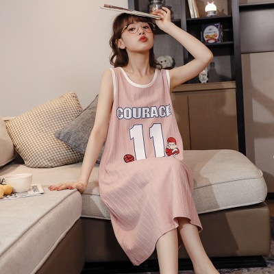 Pajamas Women's Summer Cotton Sleeveless Tank Top Cartoon Cute Girl Nightdress Sweet Thin Homewear Women Can Wear outside