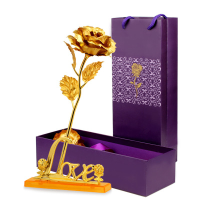 Qixi Valentine's Day Gift Wholesale Stall Gold Rose 24K Gold-Foil Roses Simulation Bouquet Creative Decoration
