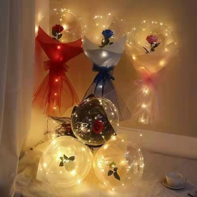 Internet Celebrity Bounce Ball Wholesale Rose Luminous Bouquet Transparent Balloon Valentine 'S Day Gift Push Stall