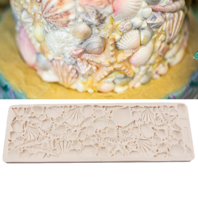 Cake Mold Large Conch Starfish Shell Fondant Silicone Mold Gum Paste Surrounding Border Decorative Chocolate Mold