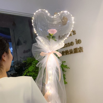 Internet Celebrity Bounce Ball Bouquet Night Market Stall Push Luminous Material Package Wholesale Valentine's Day Rose Balloon Flower