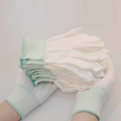 Nylon Gloves Wholesale White Gloves Ten Woven Dust-Free Labor Protection Anti-Static Protective Etiquette White Thin Rubber Elastic Cotton Gloves