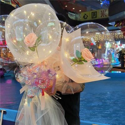 Internet Celebrity Chinese Valentine's Day Gift Stall New Bounce Ball Rose Bouquet Material Luminous Stall Promotion Wholesale Valentine's Day