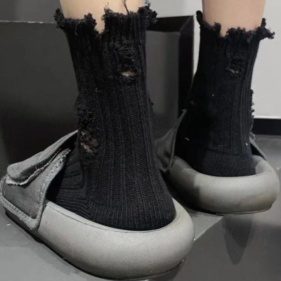 Ripped Socks Retro Distressed Internet Celebrity Bunching Socks Couple 2022 New Personality Trendy Socks Athletic Socks