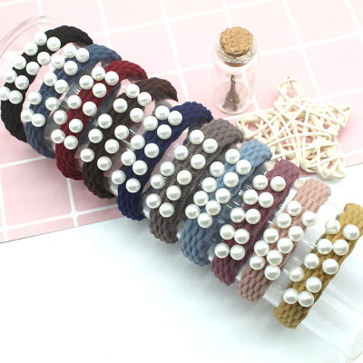 New Korean Style Basic Hair Ring Women's Seamless Rubber Band Towel Ring Leather Cover Nail White Pearl Head Rope Origin Supply