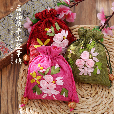 Hot Sale Perfume Bag Korean-Style Ribbon Embroidered Buddha Beads Amulet Mouth Perfume Bag Ornament Aromatherapy Bag Packing Woven Bag Wholesale
