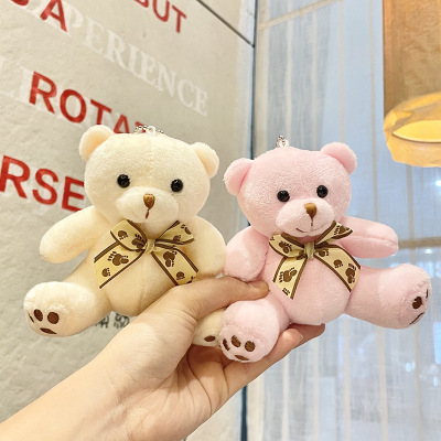 Cartoon Bow Tie Bear Doll Plush Keychain Pendant Student Backpack Ornaments Children Doll Toy Wholesale