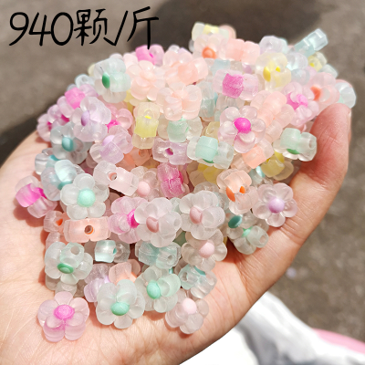 12mm Small Plum Flower Colorful Acrylic Beads Mobile Phone Charm Acrylic 7-Color Frosted Inner Color Hair Rope Hair Accessories Diy Ornament Beaded