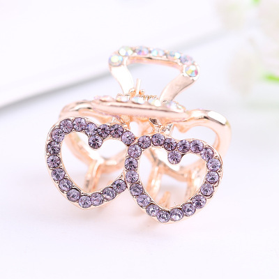 Korean Style Women's Love Alloy Rhinestone Hair Claws Clothing Accessory Clip Spring Butterfly Clip Ornament Wholesale