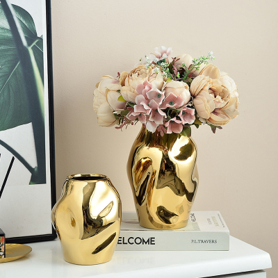 Nordic Creative Golden Minimalist Ceramic Vase Home Living Room American Flower Container Decoration Ornaments