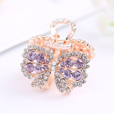 Korean Style Fashion Color Crystal Butterfly Small Size Bangs Clip Women's Plating Does Not Hurt Hair Jaw Clip Hairstyle Holder