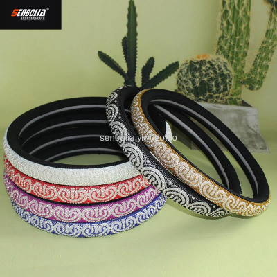 Steering Wheel Cover Car Protective Cover Trendy Goddess Diamond-Embedded Leather Steering Wheel Cover Car Four Seasons Supplies
