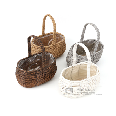 Handmade Knitted Basket Wholesale Flower Arrangement Handbag Hand Gift Storage Straw Rattan Basket Cabas Imitation Rattan Basket Flower Basket