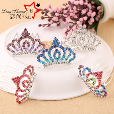 Korean Style Children's Crown Plug Hair Comb Colorful Crystals Medium Children Crown Small Hair Comb Stall Supply Factory Wholesale