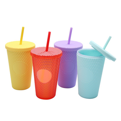 Factory Wholesale Cross-Border Gradually Studded Hand Cup Transparent Double-Layer Plastic Cup Portable Durian Cup