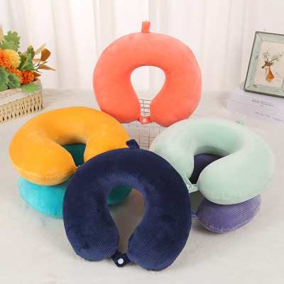 New Solid Color Memory Foam U-Shaped Pillow round Travel Neck Pillow U-Shaped Pillow Printed Logo Factory Wholesale