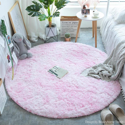 Wholesale Circle Silk Wool Carpet Living Room Plain Velvet Pile Floor Covering Plush Mats Tie-Dyed Long Wool Rug