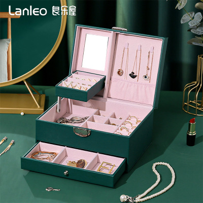 2021 New Jewelry Box High-Grade Large Capacity Retro Domestic Light Luxury Earrings with Lock Earrings Bracelet Hand Jewelry