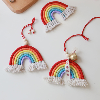 Tiktok Rainbow Car Pendant Everything S Bell Colorful Cotton-Rope Hanging Decorations Nordic Style Tassel Hand Gift