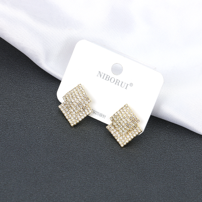 Cross-Border Double-Layer Diamond Ear Rings Gold-Plated Stud Earring Micro Inlaid Small Zircon Three-Dimensional Square Popular Hip Hop Earrings