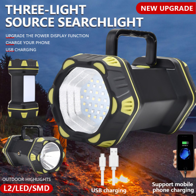 Cross-Border New Arrival Portable Lamp USB Output Flashlight Power Display Outdoor Mountaineering Red Light Warning Camping Lamp