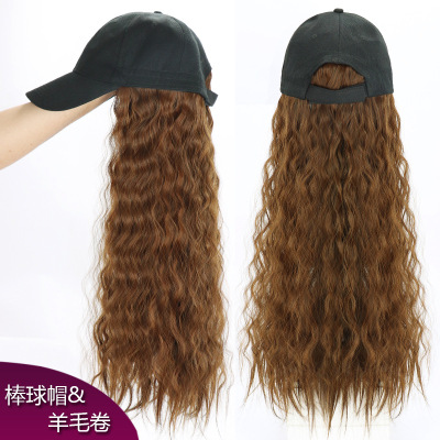Factory Wholesale Wig Female Long Curly Hair Internet Celebrity Small Curls Fashion Peaked Cap Female New Hat Wig Integrated