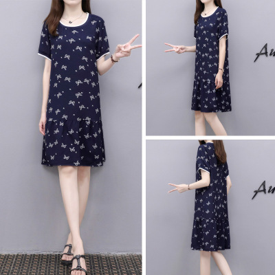 European Goods 2022 Summer New Printed Straight Loose Skirt Mid-Length Loose Casual Large Size Dress for Women