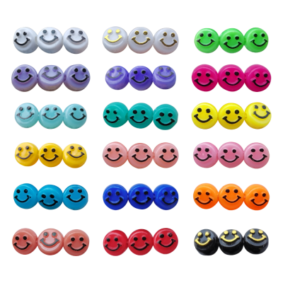 Diy Accessories Bracelet Beaded Loose Beads Material 6x10mm Gilding Solid Color Bottom Black Acrylic round Flat Convex Smiley Face