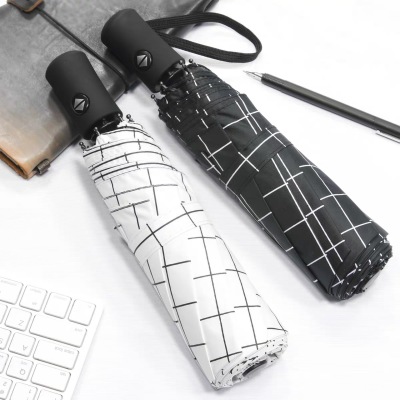 Automatic Umbrella Women's Dual-Use Simple Black and White Plaid Sun Protection UV Protection Student Sun Umbrella Folding